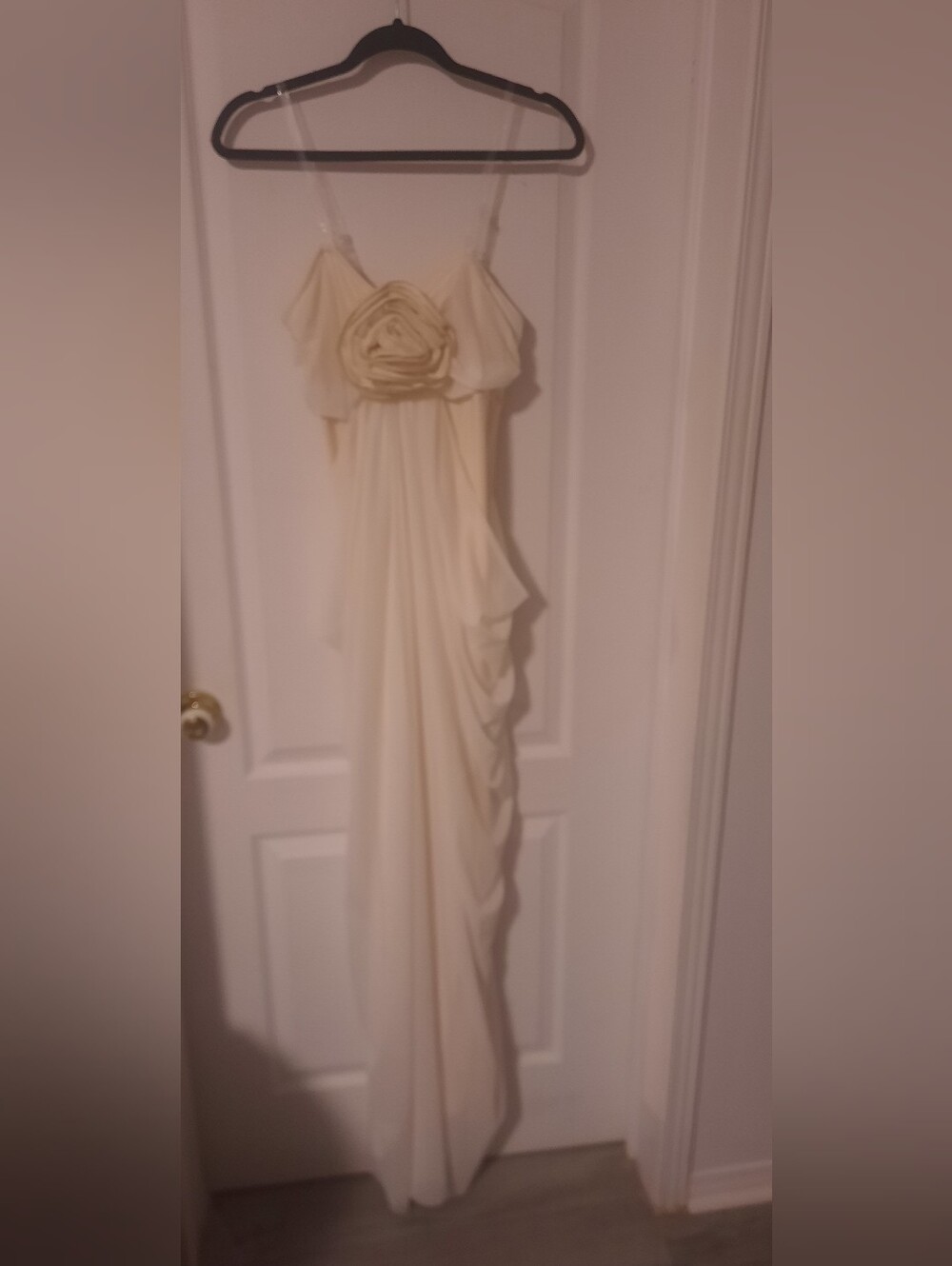 Ivory Spaghetti Strap Maxi Dress with Rosette Detail
